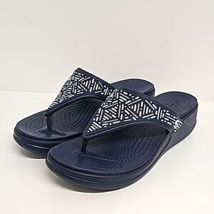 CROCS Womens Monterey Embellished Wedge Navy Flip Flops NWOT